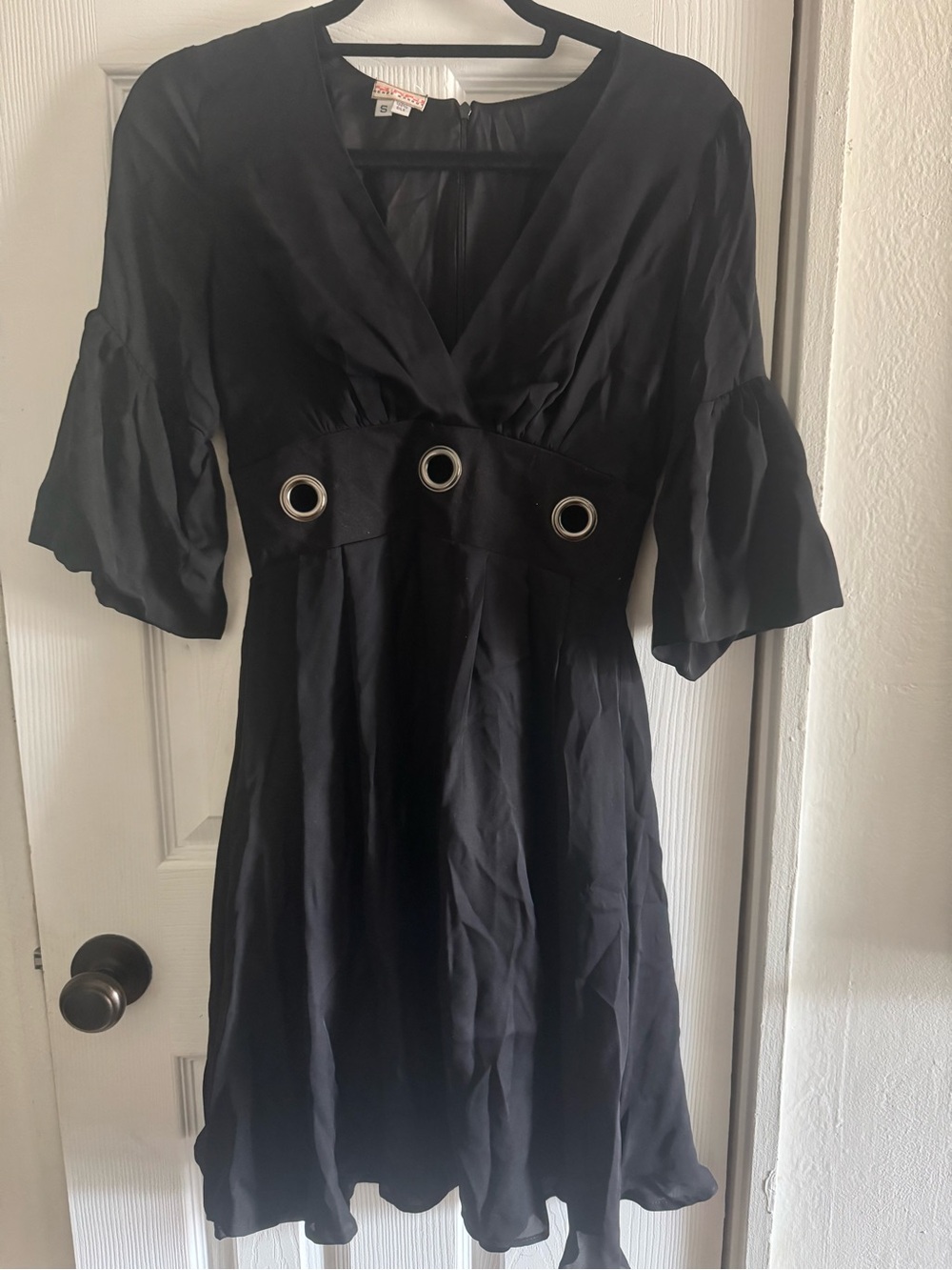 Black V-Neck Eyelet-Waist A-Line Dress